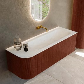 Mondiaz Kurve-dlux 135cm badmeubel ronding links ruby met 1 lade en deur en wastafel big medium rechts zonder kraangat opalo