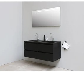 Basic Bella Badkamermeubelset - 120x55x46cm - 2 wasbakken - Acryl - Zwart - 2 kraangaten - Wandspiegel met verlichting - Melamine Zwart mat SWGA120MZZ2SPIL