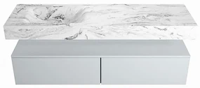 Mondiaz Alan DLux badmeubel 150cm clay 2 lades met wastafel glace links 1 kraangat