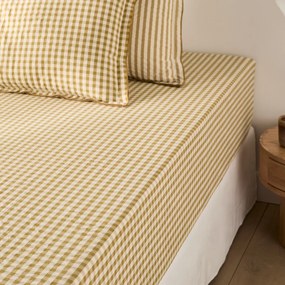 Hoeslaken katoen seersucker 30cm Cottage absinthe