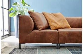 Goossens Excellent Hoekbank Marshall Met Hocker bruin, leer, 1,5-zits, urban industrieel