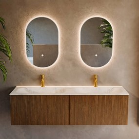 Mondiaz Kurve-dlux 150cm badmeubel dusk met 2 lades en wastafel stor small dubbel 2 kraangaten opalo