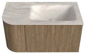 Mondiaz Kurve-dlux 85cm badmeubel ronding links dusk met 1 lade en deur en wastafel cloud rechts zonder kraangat ostra