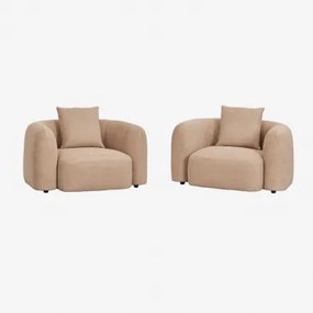 Set Van 2 Coco Chenille Fauteuils Chenille Dik Lattebruin - Sklum