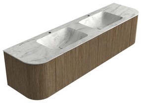 Mondiaz Kurve-dlux 180cm badmeubel ronding links/rechts dusk met 2 lades en deuren en wastafel leaf dubbel 2 kraangaten opalo