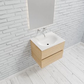 Zaro Sevilla Solid Surface badkamermeubel 60cm licht eiken zonder kraangat met 2 lades