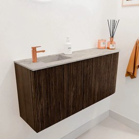 Mondiaz Joya DLux 90cm toiletmeubel ronding rechts walnut met wastafel faye links 1 kraangat glace