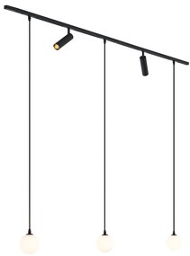 Modern railsysteem zwart met 2 spots en 3 hanglampen 1-fase - Slimline Uzzy Eira