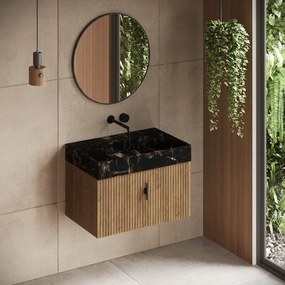Muebles Zahora badmeubel ribbelfront 80cm eiken met Portoro Gold wastafel zonder kraangat