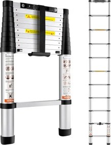 VEVOR 3,2 m telescopische ladder, antislip vouwladder, 48x9,5x76,5 cm, trapladder, intrekbaar met één druk op de knop, multifunctionele ladder, aluminiumlegering, draagvermogen 170 kg, ideaal voor klussen in huis, decoratie en schilderen.
