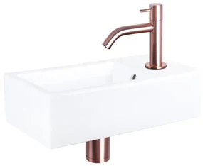 Differnz Force fonteinset - 40x22x11.5cm - Rechthoek - 1 kraangat - Gebogen rose koper kraan - Keramiek Wit 38.400.55