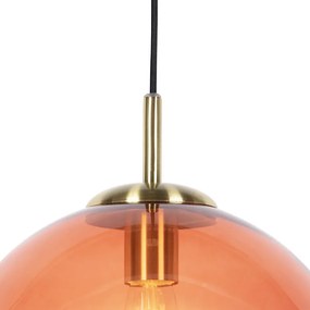 Art Deco hanglamp messing met roze glas 33 cm - Pallon Art Deco E27 bol / globe / rond Binnenverlichting Lamp