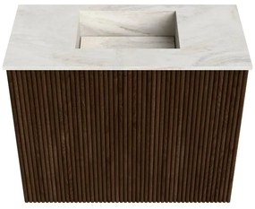 Mondiaz Joya DLux 50cm toiletmeubel walnut met wastafel faye midden zonder kraangat ostra