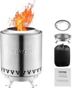VEVOR vuurkorf, Φ150x205mm tafelhaard voor binnen en buiten, vuurschaal voor ontsmettingsalcohol, smoresmaker, vuurkorf, gestookt met hout of pellets, voor kamperen, terras, cilinder, zilver