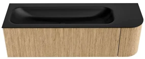 Mondiaz Kurve 145cm badmeubel ronding rechts oak met 1 lade en deur en wastafel big large links zonder kraangat urban