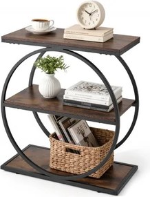 VEVOR bijzettafel, smal nachtkastje met 3 niveaus en open planken, modern nachtkastje met rond metalen frame, houten salontafel voor woonkamer, slaapkamer, kantoor, rustiek bruin