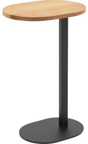 Goossens Nachtkastje Oval, Voet ovaal metaal ral 9005 zwart, blad massief eik