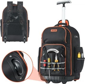 VEVOR Gereedschapsrugzak met wielen, draagvermogen 50 kg, 72 zakken, gereedschapstas, verstelbare telescopische handgreep en stabiele basis, werktas-organizer voor bouw en mechanica, 450 x 275 x 560 mm