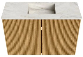 Mondiaz Joya DLux 60cm toiletmeubel oak met wastafel faye midden zonder kraangat ostra