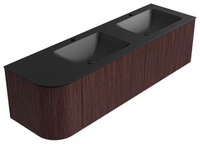 Mondiaz Kurve 155cm badmeubel ronding links ruby met 2 lades en 1 deur en wastafel cloud dubbel/rechts 2 kraangaten urban
