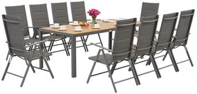 Garden Point grijze aluminium tuinmeubelen met grote Verona Wood tafel voor 10 personen
