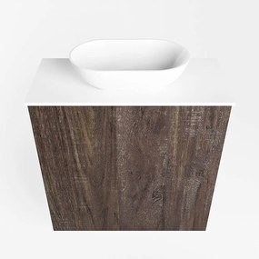 Mondiaz Fowy toiletmeubel 50cm dark brown met witte waskom midden zonder kraangat