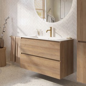 Saqu Terra voorgemonteerd badmeubel incl. glans witte keramische wastafel 101x46cm denver eiken