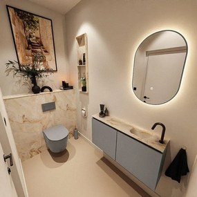 MONDIAZ TURE-DLUX 100cm toiletmeubel Smoke. EDEN wastafel Frappe positie rechts. Met 1 kraangat. TUREDX100SMOR1FRA