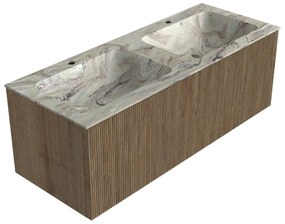 Mondiaz Kurve-dlux 120cm badmeubel dusk met 1 lade en wastafel leaf dubbel 2 kraangaten glace