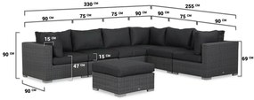 Hoek loungeset  Wicker Zwart 6 personen Garden Collections Toronto