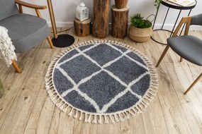 Tapijt BERBER CROSS B5950 ROND grijskleuring / witrand ,  Barber , marokkaanse shaggy