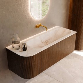 Mondiaz Kurve-dlux 125cm badmeubel ronding links dusk met 1 lade en deur en wastafel big medium rechts zonder kraangat frappe