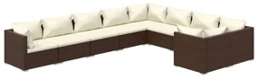 vidaXL 9-delige Loungeset met kussens poly rattan bruin