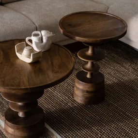 Dutchbone Cath Walnut Ronde Bijzettafel Walnoot - 46 X 46cm.