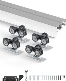 VEVOR Schuifdeurbeslag Railset Schuifdeursysteem 1524 mm, Dubbele rails Schuifdeursysteem Gemaakt van aluminiumlegering, Geschikte deurbreedte 775 mm x 2, Schuifdeurbeslag Draagvermogen 68 kg
