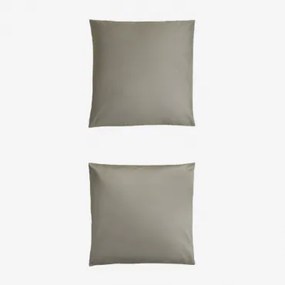 Pack Van 2 Kussenslopen Van 300-draads Satijn Sampras Groen – Khaki & 60 X 60 Cm - Sklum