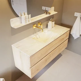 Mondiaz Vica DLux badmeubel 130cm washed oak 2 lades met wastafel ostra midden zonder kraangat