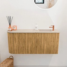 Mondiaz Joya DLux 90cm toiletmeubel ronding links oak met wastafel faye rechts 1 kraangat frappe