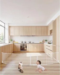 VEVOR Baby Gate Scheidingshek (4877 mm B / 711 mm H), 8-delige opvouwbare hondenhek, kan tussen twee muren of als hek worden geïnstalleerd, met één hand te openen, voor trappen en deuren, wit