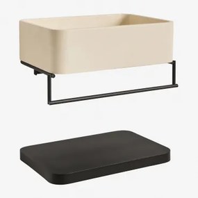 Rechthoekige Wastafel 40x30 Cm Met Geïntegreerde Handdoekhouder In Korab Cement En Metaal Beige – Crème - Sklum