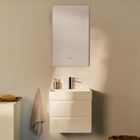 Badkamermeubelset Van Hout En Essenhoutfineer Met Geïntegreerde Wastafel Ona Wit & Rectangular Led And Antifog 55x90 Cm Kirvex & Zwart - Sklum