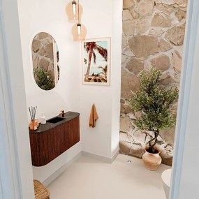 Mondiaz Joya DLux 85cm toiletmeubel ronding links/rechts ruby met wastafel faye midden 1 kraangat lava