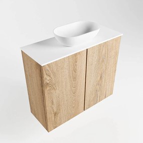 Mondiaz Fowy toiletmeubel 60cm washed oak met witte waskom midden en kraangat