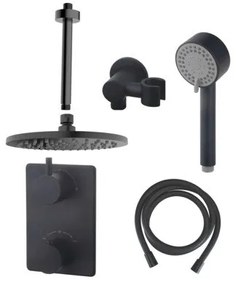 Mueller Black inbouw doucheset rond met 20cm hoofddouche plafondarm 3 standen handdouche mat zwart