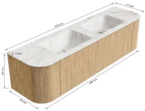 Mondiaz Kurve-dlux 170cm badmeubel ronding links/rechts ruby met 1 lade en 2 deuren en wastafel leaf dubbel 2 kraangaten glace