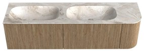 Mondiaz Kurve-dlux 165cm badmeubel ronding rechts dusk met 2 lades en 1 deur en wastafel stor small dubbel/links zonder kraangat frappe