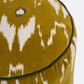 Fluwelen poef, diameter 35 cm, katoen, geborduurd met Ikat-motieven, ASTANA