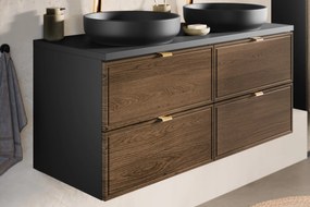 Comad Talia Casella badkamermeubel 120cm met toppaneel en waskommen eiken/zwart