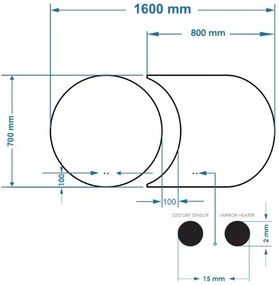Gliss Design Eris spiegel tweevormig 70 + 60x70cm met handsensor