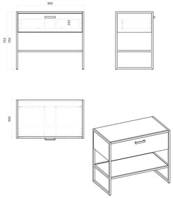 Comad Brooklin 827 FSC onderkast 90cm eiken/zwart